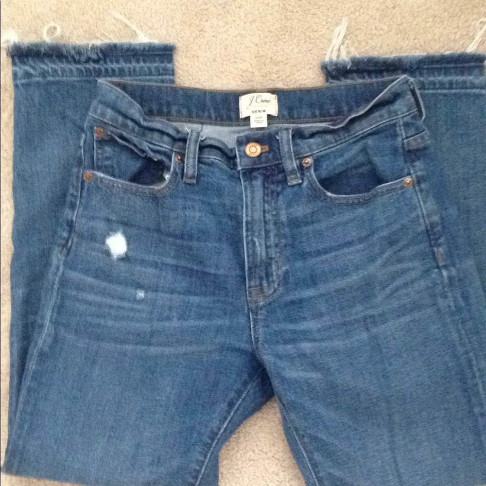 J. Crew drop hem high waisted jeans
